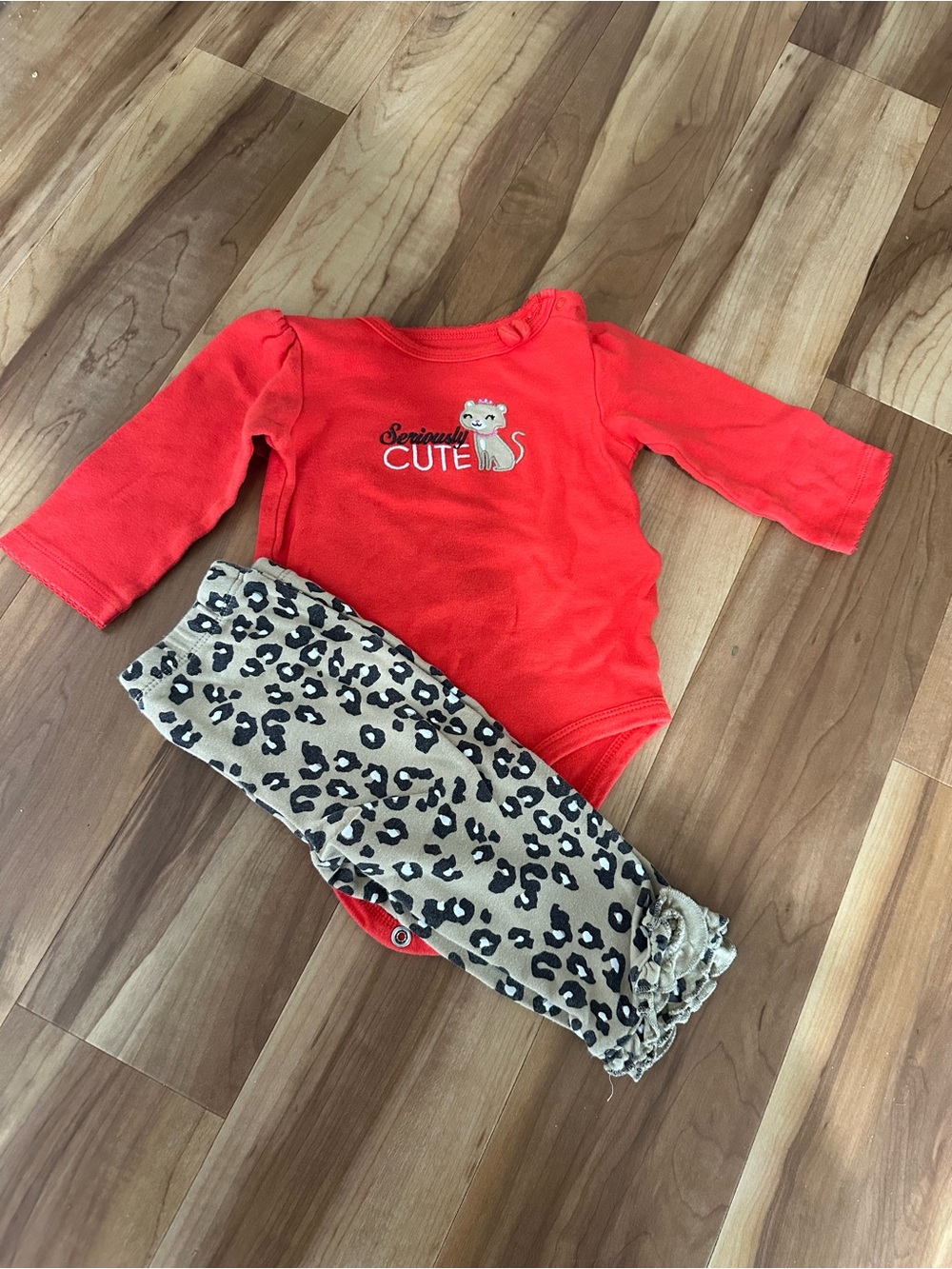 Carter's Tan Leopard Print Ruffle Leggings with Pink Accent Bodysuit